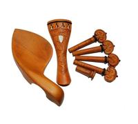 Accesorios para Violín Patrones marrones tallados ébano 1 juego 4/4 cordal+clavijas de afinación+pasadores+mentonera/soporte de barbilla(Color:Boxwood)
