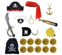 Accesorios piratas para niños, juego completo de disfraz de capitán pirata, versátil juego de accesorios para carnaval, teatro, fiesta, cosplay y cumpleaños infantiles