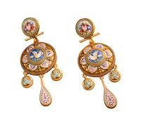Accesorios únicos para las orejas antiguos hechos a mano con campanillas musicales y detalles artísticos de pájaros Pendientes de estilos de palacios retro Pendientes vintage