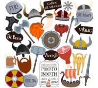 Accesorios Vikingos para fotomatón, 30 Piezas de Decoraciones de Fiesta vikinga, Decoraciones de Fiesta nórdica de Htabiol y Accesorios de Cabina de Fotos con temática nórdica, adecuados para