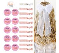 Accessoire de Bride to Be 23pcs Kit de Enterrement de Vie de Jeune Fille avec 1 Voile Mariée, 11pcs Badge Future Mariée et Team Bride, 11pcs Bracelet pour EVJF, Nuptiale Partie de Poule