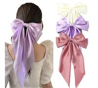 Accessories Hair Clips For Women Girls Big Bowknot Solid Satin Long Ribbon Bows Spring Clamp Barette Cheveux Femme(S6-3PCS)