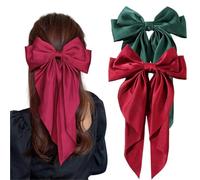 Accessories Hair Clips For Women Girls Big Bowknot Solid Satin Long Ribbon Bows Spring Clamp Barette Cheveux Femme(S4-2PCS)