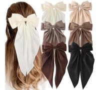 Accessories Hair Clips For Women Girls Big Bowknot Solid Satin Long Ribbon Bows Spring Clamp Barette Cheveux Femme(S12-6PCS)