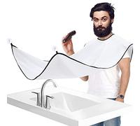 Accessotech Babero de afeitar para barba Delantal de pelo facial para afeitar, capa de rastrillo, recorte de corte y cuidado de los palos para espejo (blanco)