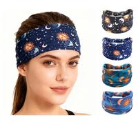 Accesyes Boho - Diademas anchas anudadas para yoga, deportivas, gruesas, africanas, elásticas, paquete de 4 (sol y luna, talla única)
