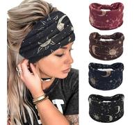 Accesyes Boho - Diademas anchas anudadas para yoga, deportivas, gruesas, africanas, elásticas, para el pelo, bufanda grande antideslizante, paquete de 4 unidades (luna, talla única)