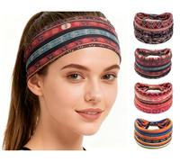 Accesyes Boho - Diademas anchas anudadas para yoga, deportivas, gruesas, africanas, elásticas, para el pelo, bufanda grande antideslizante, paquete de 4 (bohemio, talla única)