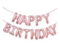 ACCEVO Banner de Feliz Cumpleaños de Oro Rosa - Globos de Letras de Papel Aluminio de 16 Pulgadas para Niños, Adultos, Chicos y Chicas - Decoraciones 3D para Fiestas