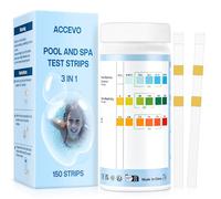 Accevo Hot Tub Test Strips,3 en 1 Kit de prueba de agua de piscina para cloro/bromo, pH, alcalinidad total - tiras de prueba fáciles y precisas para piscinas y spas - 150 tiras
