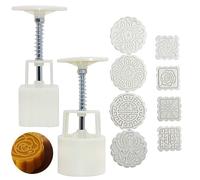 Accfore Paquete de 2 prensas de moldes para tartas de luna con 8 sellos, herramientas de decoración de flores redondas y cuadradas, para hornear pasteles de luna, sellos de galletas, pastelería