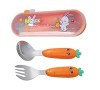 Acciaio - 13 Cm Set Posate Bambini In Acciaio Inossidabile | Disegno Animato, Cucchiaio E Forchetta Con Portaposate Kit Lavastoviglie Pratico Con Disegno Animato Per Pasti, Viaggi, Ocai Fam