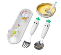 Acciaio - 13 Cm Set Posate Bambini In Acciaio Inossidabile | Disegno Animato, Cucchiaio E Forchetta Con Portaposate Kit Lavastoviglie Pratico Con Disegno Animato Per Pasti, Viaggi, Ocai Fam