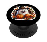 Acción de Gracias American Eskimo Dog Dueño Mamá Papá Amante Divertido PopSockets PopGrip Adhesivo