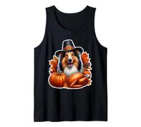 Acción de Gracias Collie Dueño Perro Amante Divertido Peregrino Turquía Mamá Camiseta sin Mangas