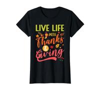 Acción de Gracias Gratitud Agradecido Dando Vida en Vivo Camiseta gráfica económica, Mujer, Negro, S