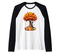 Acción de Gracias Otoño Otoño Boston Terrier Perros Hoja Árbol Camiseta Manga Raglan