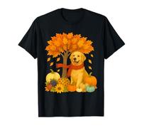 Acción de Gracias Otoño Otoño Golden Retriever Hoja Árbol de Camiseta