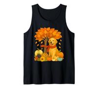 Acción de Gracias Otoño Otoño Golden Retriever Hoja Árbol de Camiseta sin Mangas