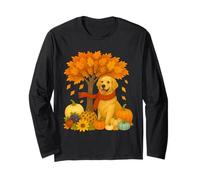Acción de Gracias Otoño Otoño Golden Retriever Hoja Árbol de Manga Larga