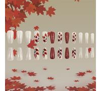 Acción De Gracias Press On Nails Glitters Acrílico Falso Hojas Arce Diseños Palabra Brillante Para Mujeres 24 Piezas Press En Uñas