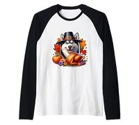 Acción de Gracias Siberian Husky Dueño Perro Amante Divertido Turquía Mamá Camiseta Manga Raglan