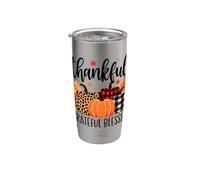 Acción de Gracias Thankful Grateful Blessed Leopard Plaid Pumpkin Vaso térmico de acero inoxidable de doble pared