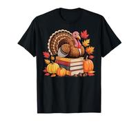 Acción de Gracias Turquía Libros Otoño Lectura Bibliotecaria Camiseta