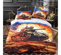 Acción de tanques de batalla Funda de Edredón Diseño 3D Juego de 3 Piezas Cierre de Cremallera Oculta incluye Fundas de Almohada Ilustración de guerra Funda Edredon for Adultos Single（140x200cm）