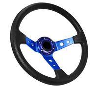 Acclcors volante de carreras en general, volante de juego 13.6 "6 tornillo vástago vinil dermis disco profundo, con el botón de cuerno, para Racing/rally/carreras/conducción simulada (Azul)