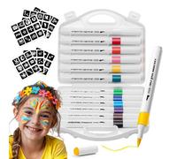 ACCloud Rotuladores de pintura acrílica de 12 colores + kit de plantillas de tatuaje, marcadores de dibujo de pincel flexible de alta calidad para madera, lienzo, piedra, pintura de roca, vidrio