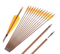 ACCMOS 12 pz Flechas de Tiro con Arco ID 6.2 mm Spine 350 400 450 500 600 700 800 Flecha de Carbon-Puro Acabado de Madera Capa, 5" Pluma de Pavo Flecha de Caza (Spine 700, 30inch)