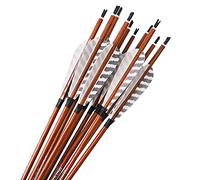 ACCMOS 12 pz Tiro al Arco Piel de Madera Flecha de Carbono Spine 350 400 500 600 700 ID 6,2 mm Flechas de Caza 4" Raya Pluma de Pavo para Arco y Flecha Tiroteo (29inch, Spine 700)