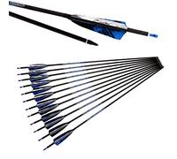 ACCMOS 12 pzs Spine 800 Flecha de Carbono Puro ID 6,2 mm 29 Pulgadas Flecha de Caza 4" Camo Turkey Pluma, para Adulto Joven Tiro al Arco (Spine 800, 29inch)