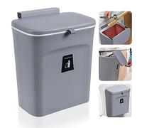 Accmuzzy Cubo de Basura de Cocina 9L, Cubo de Basura Colgante con Tapa para Baño, Dormitorio o Caravana, Cubos de Basura para Cocina