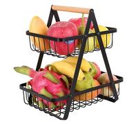 Accmuzzy Fruteros de Cocina de 2 Niveles, Frutero Negro de 2 Pisos, Soporte Extraíble para Frutas y Verduras, Estante de Alambre de Metal para Cocina
