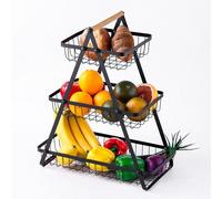 Accmuzzy Fruteros de Cocina de 3 Niveles, Frutero Negro de 3 Pisos, Soporte Extraíble para Frutas y Verduras, Estante de Alambre de Metal para Cocina