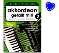 Accordéon "J'aime 2 - de Bruno Mars à Skyfall - Le livre ultime Jeu pour accordéon, facile arrangés - Livre avec coloré Cœur Note Pince