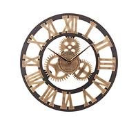 ACCSHINE Reloj de Pared Grande Salon Madera 60 cm Dorado Engranajes Industrial Silencioso Vintage Reloj de Cuarzo Números Romanos para Bar Cafetería