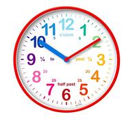 Acctim Wickford 22524 Kids Reloj de Pared para niños, para enseñar la Hora, con Esfera de Cuarzo y los Colores del arcoíris, Rojo, 20 cm