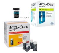 Accu Chek FastClix Lancets + Accu Chek Tiras de prueba instantáneas | Paquete de 204 lancetas precargadas + 50 tiras de prueba | Paquete de ahorro | Paquete por paquete MG Living