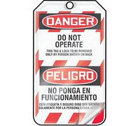 Accuform, Danger Do Not OperateBilingual Message, Lockout Tags, US Made OSHA Compliant Tags, Weather-Proof & Chemical Resistant Laminated PF-Cardstock, 5.75"x 3.25", Pack of 25, TSP101LTP
