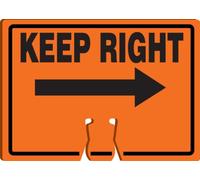 Accuform FBC772 Plastic Traffic Cone Top Warning Sign, Legend"Keep Right (Arrow)", 10" Length x 14" Width x 0.060" Thickness, Black on Orange