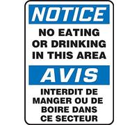 Accuform FBMGNF806VA Aluminum French Bilingual Sign, Legend"Notice NO Eating OR Drinking in This Area/AVIS INTERDIT DE Manger OU DE BOIRE Dans CE SECTEUR", 20" Length x 14" Width, Blue/Black on White