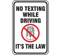 Accuform FRR635RA Engineer-Grade Reflective Aluminum Sign, Legend"NO Texting While Driving It's The Law", 18" Length x 12" Width x 0.080" Thickness, Red/Black on White