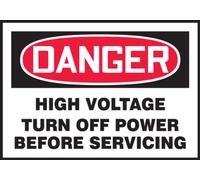 Accuform LELC103XVE Safety Label, Legend"DANGER HIGH VOLTAGE TURN OFF POWER BEFORE SERVICING", 3.5" Length x 5" Width x 0.006" Thickness, Adhesive Dura-Vinyl, Red/Black on White