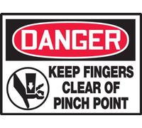 Accuform LEQM134XVE Safety Label, Legend"Danger Keep Fingers Clear of Pinch Point" with Graphic, 3.5" Length x 5" Width x 0.006" Thickness, Adhesive Dura-Vinyl, Red/Black on White