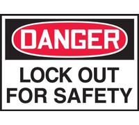 Accuform LLKT286XVE Lockout Safety Label, Legend"Danger Lock Out for Safety", 3.5" Length x 5" Width x 0.006" Thickness, Adhesive Dura-Vinyl, Red/Black on White