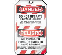Accuform Lockout Tags, Pack of 25, Bilingual Danger Do Not Operation Equipment Lock Out, US Made OSHA Compliant Tags, Weather-proof & Chemical Resistant Laminated PF-Cardstock, 5.75"x 3.25", Pack of TSP105LTP
