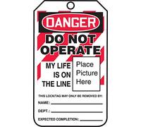 Accuform Lockout Tags, Pack of 5, Danger Equipment Lock Out My Life is on The Line, US Made OSHA Compliant Tags, Temperature & Water Resistant RP-Plastic, 5.75" x 3.25", MLT600PTM